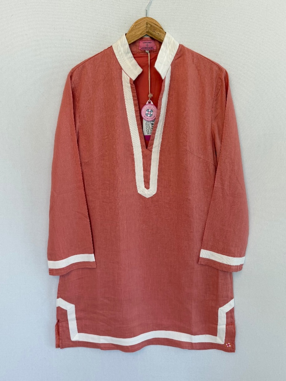 CASTAWAY NANTUCKET Large Tunic Dress Nantucket Red Linen with White Trim NEW